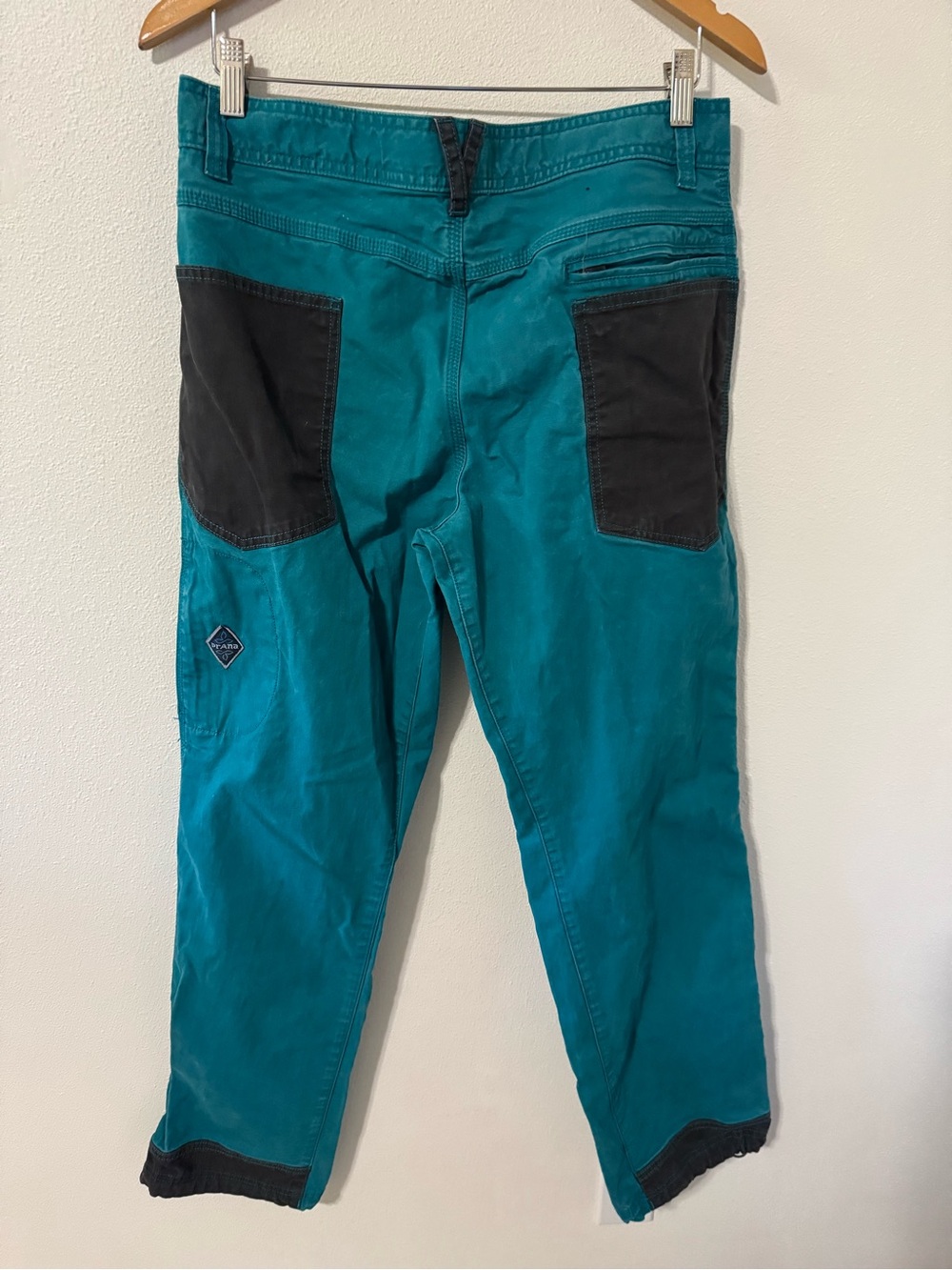 prAna Continuum Pant Teal Gray Stretch Oragnic Cotton Canvas Climbing-32